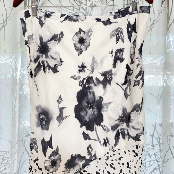 HAUTE HIPPIE swan black white floral dots silk mixed print maxi skirt - Picture 6 of 9